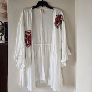 PPLA White Kimono with Red Floral Design